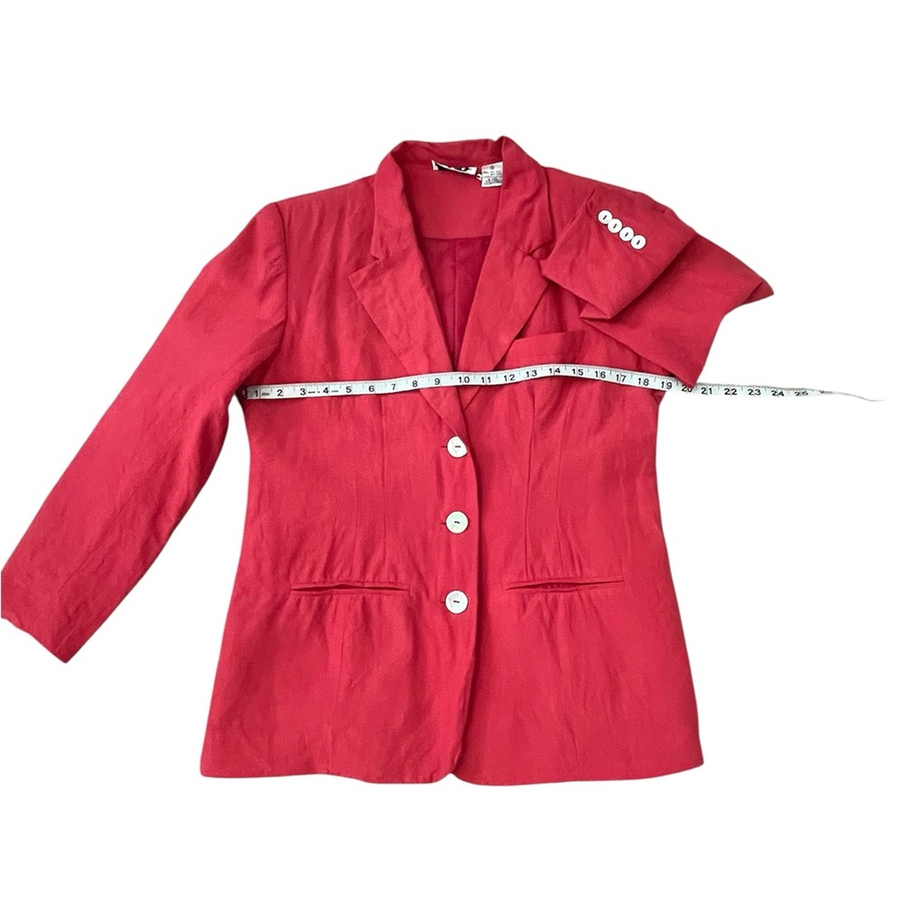 Paul Harris Design Silk & Linen Elegant Red Blazer Skirt Set Size: Small - Picture 4 of 8